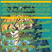 Load image into Gallery viewer, Custom Stitched Teal Yellow 3D Pattern Design Tiger And Flower Sports Pullover Sweatshirt Hoodie

