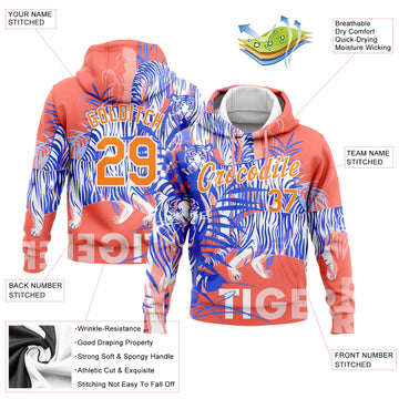 Custom Stitched Medium Pink Bay Orange-White 3D Pattern Design Tiger Sports Pullover Sweatshirt Hoodie