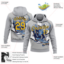Load image into Gallery viewer, Custom Stitched Light Gray Yellow-Navy 3D Pattern Design Dinosaur Sports Pullover Sweatshirt Hoodie
