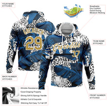 Load image into Gallery viewer, Custom Stitched Navy Old Gold-White 3D Pattern Design Leopard And Tropical Plants Sports Pullover Sweatshirt Hoodie
