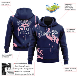 Custom Stitched Navy-White 3D Pattern Design Flamingo Sports Pullover Sweatshirt Hoodie