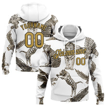 Load image into Gallery viewer, Custom Stitched White Old Gold-Black 3D Pattern Design Tiger And Eagle Sports Pullover Sweatshirt Hoodie
