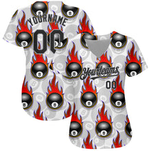 Загрузить изображение в средство просмотра галереи, Custom White Black-Gray 3D Pattern Design Flaming Billiards Snooker 8 Ball Authentic Baseball Jersey
