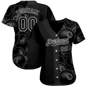 Custom Black White 3D Pattern Design Billiards Snooker 8 Ball Authentic Baseball Jersey