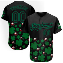 Laden Sie das Bild in den Galerie-Viewer, Custom Black Green 3D Pattern Design Clovers And Billiards Balls St. Patrick&#39;s Day Authentic Baseball Jersey
