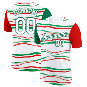 Custom White Kelly Green-Red 3D Mexico Performance T-Shirt