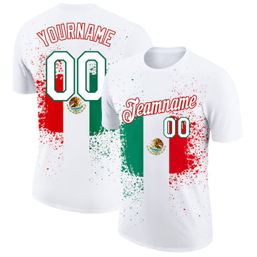 Custom White Kelly Green-Red 3D Mexican Flag Performance T-Shirt