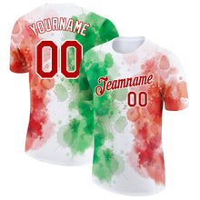 Load image into Gallery viewer, Custom White Red-Kelly Green 3D Mexico Watercolored Splashes Grunge Design Performance T-Shirt

