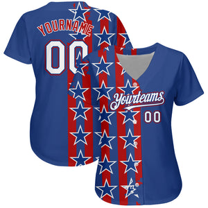 Custom Royal White Red 3D American Flag Authentic Baseball Jersey