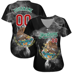 Custom Black Red Kelly Green 3D Mexico Authentic Baseball Jersey