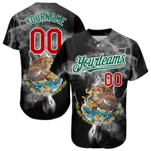 Laden Sie das Bild in den Galerie-Viewer, Custom Black Red Kelly Green 3D Mexico Authentic Baseball Jersey
