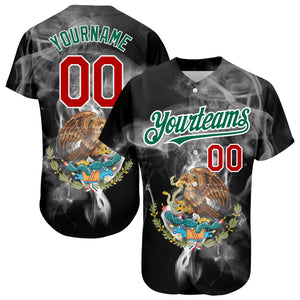 Custom Black Red Kelly Green 3D Mexico Authentic Baseball Jersey