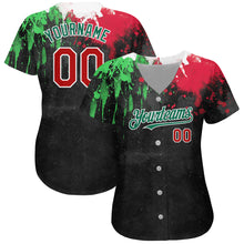 Laden Sie das Bild in den Galerie-Viewer, Custom Black Red Kelly Green 3D Mexican Flag Watercolored Splashes Grunge Design Authentic Baseball Jersey
