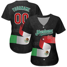 Laden Sie das Bild in den Galerie-Viewer, Custom Black Red Kelly Green 3D Mexican Flag Authentic Baseball Jersey
