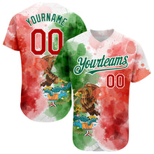 Laden Sie das Bild in den Galerie-Viewer, Custom Kelly Green Red-White 3D Mexican Flag Watercolored Splashes Grunge Design Authentic Baseball Jersey
