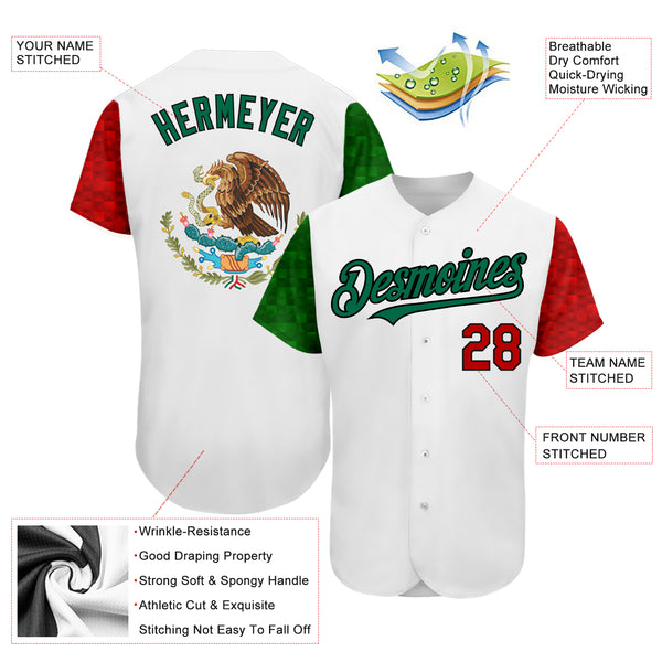 Custom Kelly Green White-Red Authentic Mexico Flag Fashion Baseball Jersey  Discount