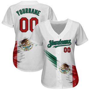 Custom White Red Kelly Green-Black 3D The Abstract Wing With Mexican Flag Authentic Baseball Jersey