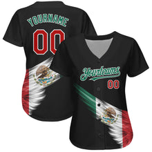 Laden Sie das Bild in den Galerie-Viewer, Custom Black Red-Kelly Green 3D The Abstract Wing With Mexican Flag Authentic Baseball Jersey
