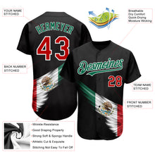 Laden Sie das Bild in den Galerie-Viewer, Custom Black Red-Kelly Green 3D The Abstract Wing With Mexican Flag Authentic Baseball Jersey
