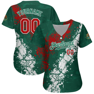 Custom Kelly Green Red-White 3D Mexico Authentic Baseball Jersey