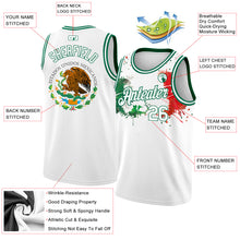 Load image into Gallery viewer, Custom White Kelly Green-Red 3D Mexican Flag Splashes Authentic Basketball Jersey
