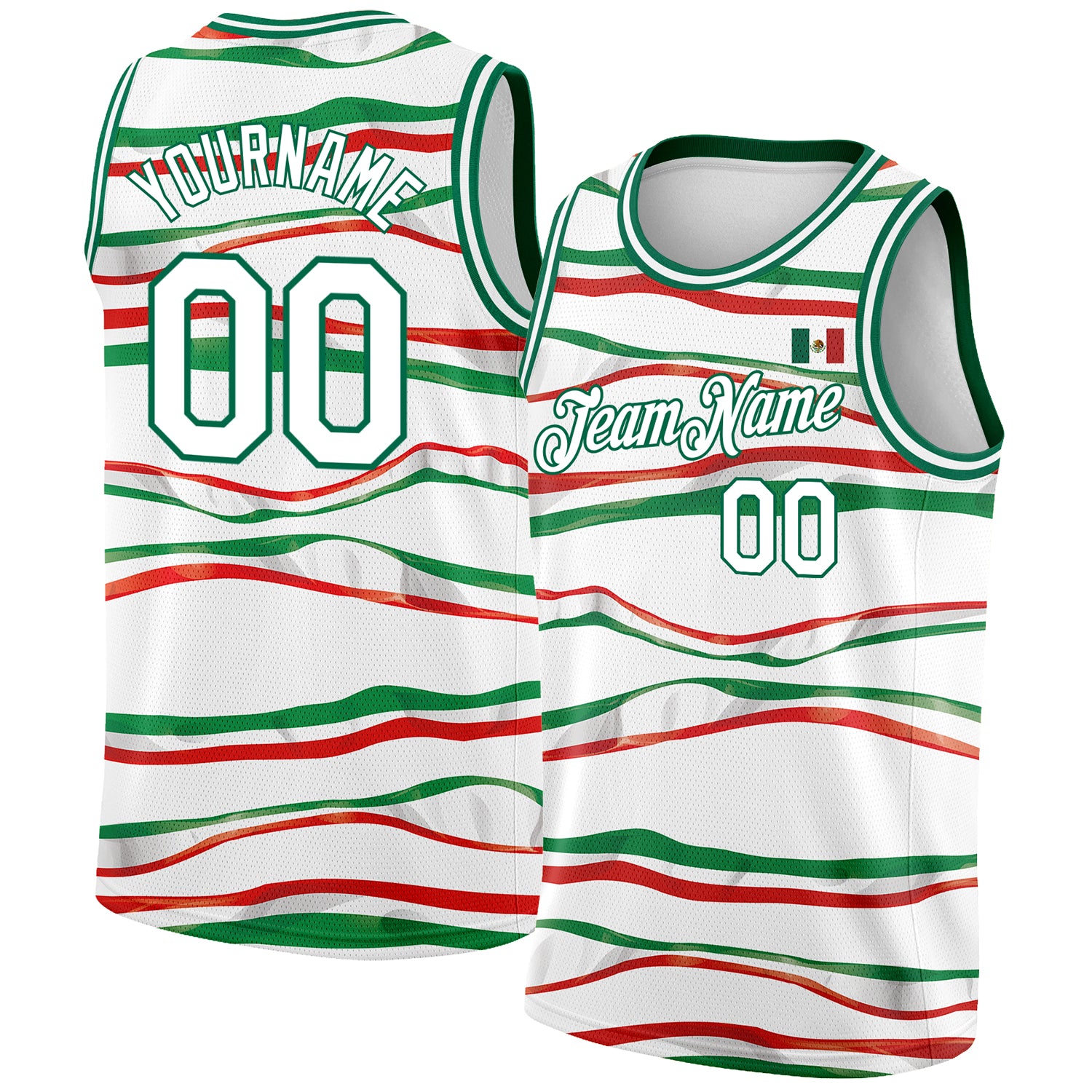 Custom Kelly Green White-Red Authentic Mexico Flag Fashion Baseball Jersey  Discount