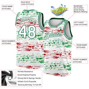 Custom White Kelly Green-Red 3D Mexico Authentic Basketball Jersey