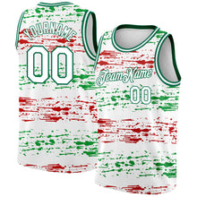 Laden Sie das Bild in den Galerie-Viewer, Custom White Kelly Green-Red 3D Mexico Authentic Basketball Jersey
