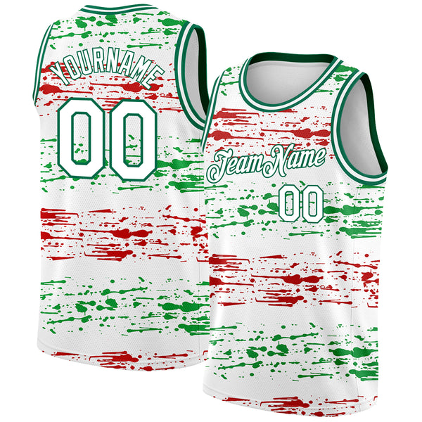 Cheap Custom White Kelly Green-Red 3D Mexico Authentic Basketball