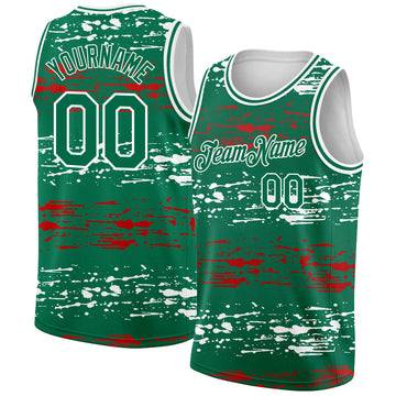 Custom Kelly Green-Red-White 3D Mexico Authentic Basketball Jersey