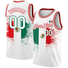 Load image into Gallery viewer, Custom White Kelly Green-Red 3D Mexican Flag Authentic Basketball Jersey
