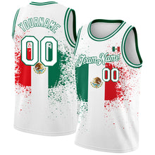 Laden Sie das Bild in den Galerie-Viewer, Custom White Kelly Green-Red 3D Mexican Flag Authentic Basketball Jersey
