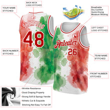 Laden Sie das Bild in den Galerie-Viewer, Custom Kelly Green Red-White 3D Mexico Watercolored Splashes Grunge Design Authentic Basketball Jersey

