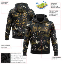 Load image into Gallery viewer, Custom Stitched Black Old Gold 3D Pattern Design Heron And Flower Sports Pullover Sweatshirt Hoodie
