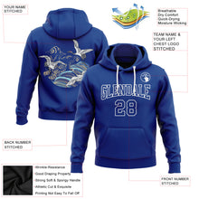 Load image into Gallery viewer, Custom Stitched Royal White 3D Pattern Design Crane And Cloud Sports Pullover Sweatshirt Hoodie

