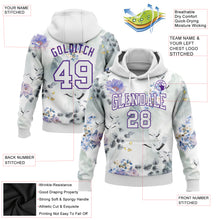 Load image into Gallery viewer, Custom Stitched White Purple 3D Pattern Design Crane And Flower Sports Pullover Sweatshirt Hoodie

