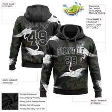 Load image into Gallery viewer, Custom Stitched Black Gray 3D Pattern Design Crane And Green Pine Tree Sports Pullover Sweatshirt Hoodie
