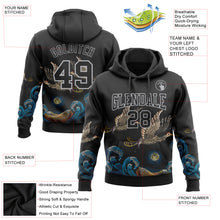 Load image into Gallery viewer, Custom Stitched Black Gray 3D Pattern Design Crane And Wave Sports Pullover Sweatshirt Hoodie
