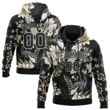 Load image into Gallery viewer, Custom Stitched Black Gray 3D Pattern Design Heron And Flower Sports Pullover Sweatshirt Hoodie
