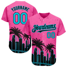 Load image into Gallery viewer, Custom Pink Lakes Blue-Black 3D Miami Palm Trees City Edition Authentic Baseball Jersey
