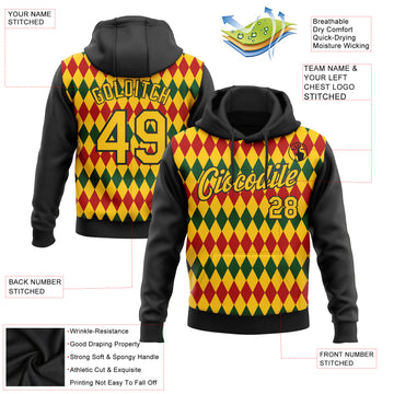 Custom Stitched Black Yellow 3D Pattern Design Black History Month Sports Pullover Sweatshirt Hoodie