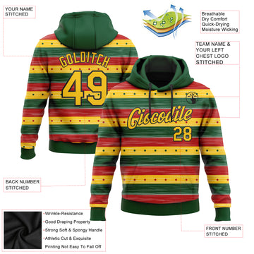 Custom Stitched Green Yellow-Black 3D Pattern Design Black History Month Sports Pullover Sweatshirt Hoodie