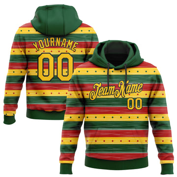 Custom Stitched Green Yellow-Black 3D Pattern Design Black History Month Sports Pullover Sweatshirt Hoodie