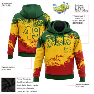 Custom Stitched Green Yellow-Red 3D Pattern Design Black History Month Sports Pullover Sweatshirt Hoodie