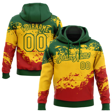 Custom Stitched Green Yellow-Red 3D Pattern Design Black History Month Sports Pullover Sweatshirt Hoodie