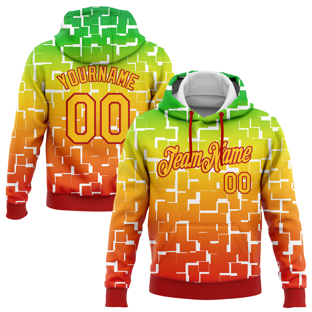 Custom Stitched Green Yellow-Red 3D Pattern Design Black History Month Sports Pullover Sweatshirt Hoodie