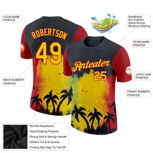 Custom Black Yellow-Red 3D Pattern Design Black History Month Hawaii Palm Trees Performance T-Shirt