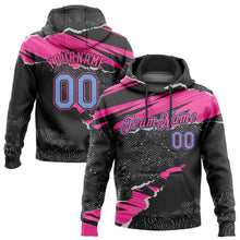 Load image into Gallery viewer, Custom Stitched Black Light Blue-Pink 3D Pattern Design Torn Paper Style Sports Pullover Sweatshirt Hoodie
