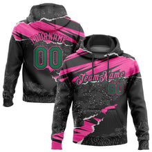 Load image into Gallery viewer, Custom Stitched Black Kelly Green-Pink 3D Pattern Design Torn Paper Style Sports Pullover Sweatshirt Hoodie
