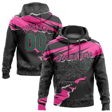 Custom Stitched Black Kelly Green-Pink 3D Pattern Design Torn Paper Style Sports Pullover Sweatshirt Hoodie